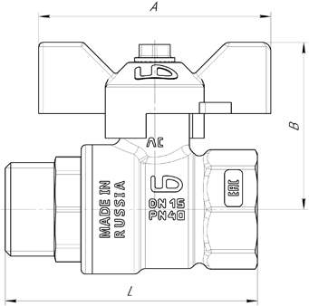  Кран шаровый латунь 1/2"  вр/нр бабочка  LD (1/90) купить в Воронеже