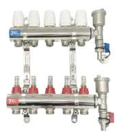 Коллекторная группа в сборе с расходомерами б/кранов латунь  5 выходов VIEIR (1/5)
