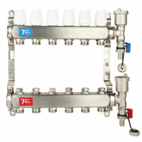 Коллекторная группа в сборе с расходомерами б/кранов латунь  6 выходов VIEIR (1/5)