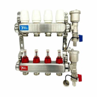 Коллекторная группа в сборе с расходомерами б/кранов латунь  4 выхода VIEIR (1/5)