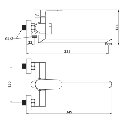  Смеситель для ванны длинный поворотный  излив VIEIR D35 (1/10) купить в Воронеже