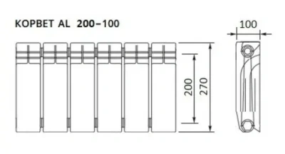  Радиатор алюминиевый КОРВЕТ 200/100  6 секций купить в Воронеже
