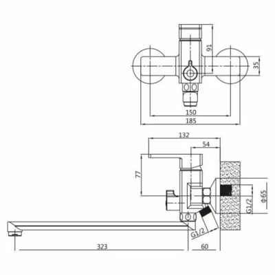  Смеситель для ванны длинный поворотный  излив VIEIR D35 (1/10) купить в Воронеже