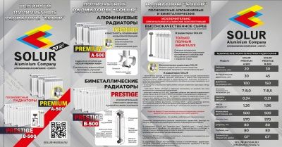  Радиатор биметаллический  SOLUR PRESTIGE  B-500 (7 секций) купить в Воронеже