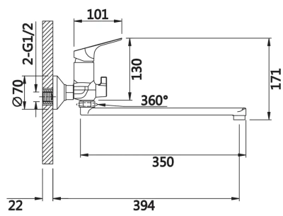  Смеситель для ванны длинный поворотный  излив VIEIR D35 (1/10) купить в Воронеже