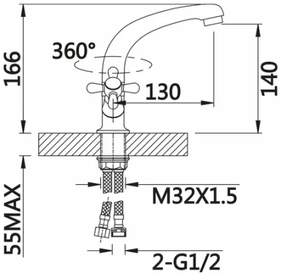  Смеситель для умывальника поворот. излив VIEIR 1/2" кер. (1/10) купить в Воронеже